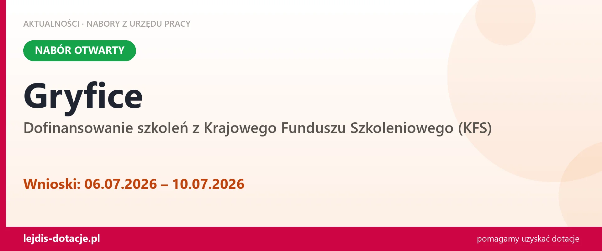 Gryfice: trwa nabór na dofinansowanie szkoleń z KFS (6 lipca 2026)
