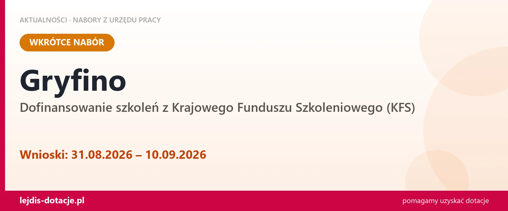 Gryfino: od 31.08.2026 rusza nabór na dofinansowanie szkoleń z KFS (31 sierpnia 2026)