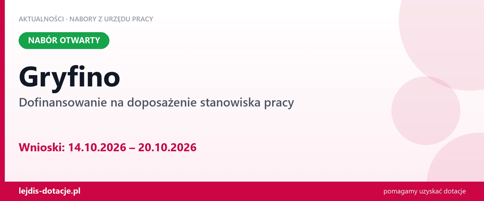 Gryfino: trwa nabór na dofinansowanie na doposażenie stanowiska pracy (14 października 2026)