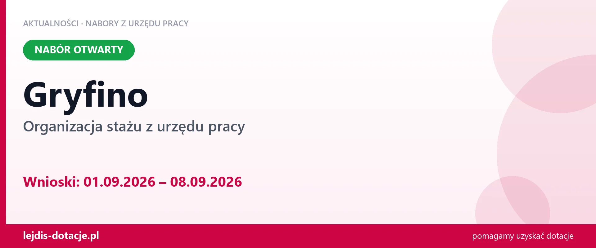 Gryfino: trwa nabór na organizację stażu (1 września 2026)