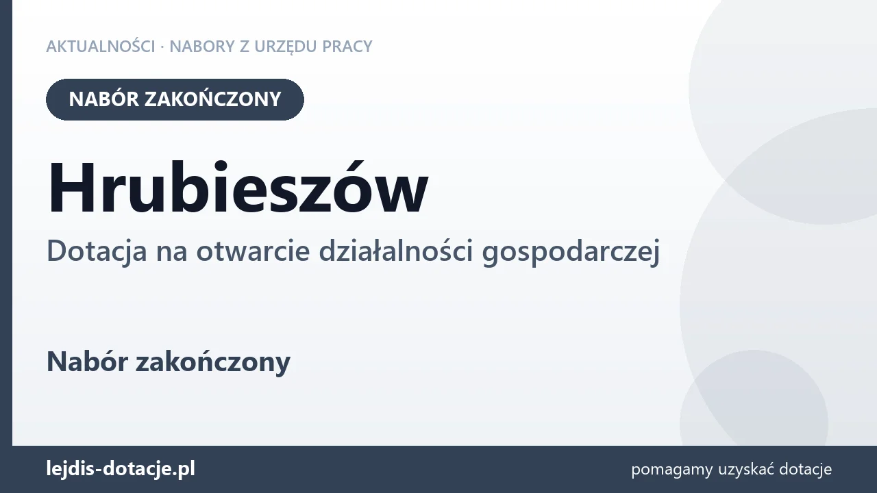 Hrubieszów: nabór na dotację na otwarcie działalności gospodarczej zakończony (17 sierpnia 2026)