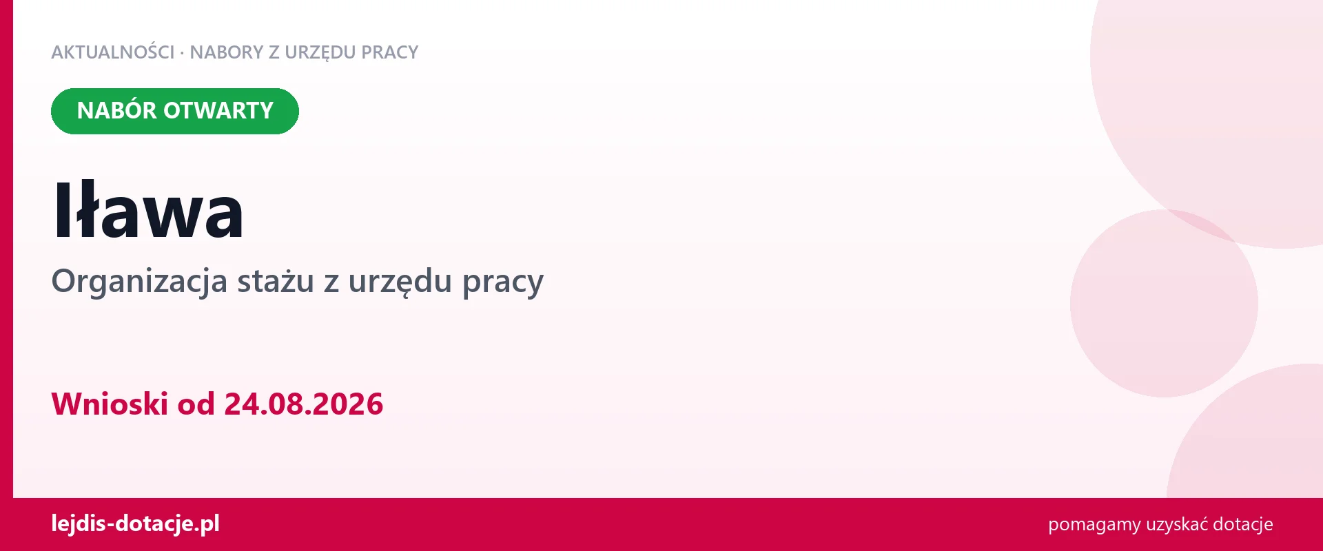 Iława: trwa nabór na organizację stażu (24 sierpnia 2026)
