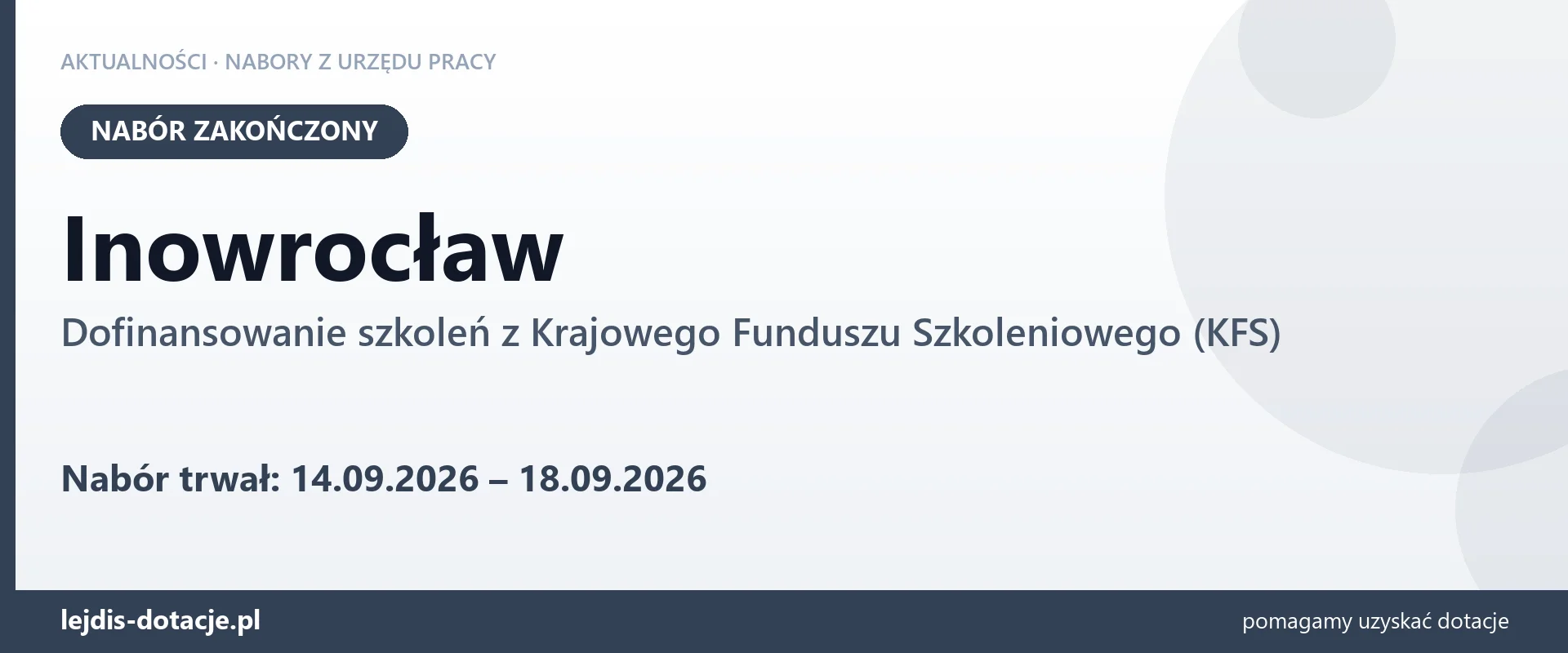 Inowrocław: nabór na dofinansowanie szkoleń z KFS zakończony (18 września 2026)