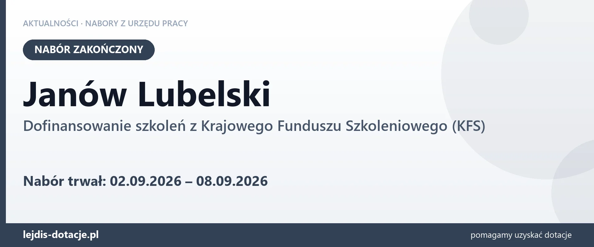 Janów Lubelski: nabór na dofinansowanie szkoleń z KFS zakończony (8 września 2026)