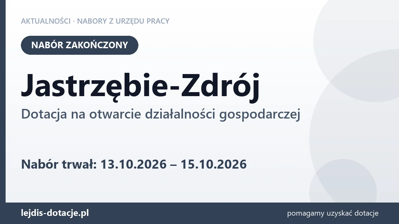 Jastrzębie-Zdrój: nabór na dotację na otwarcie działalności gospodarczej zakończony (15 października 2026)
