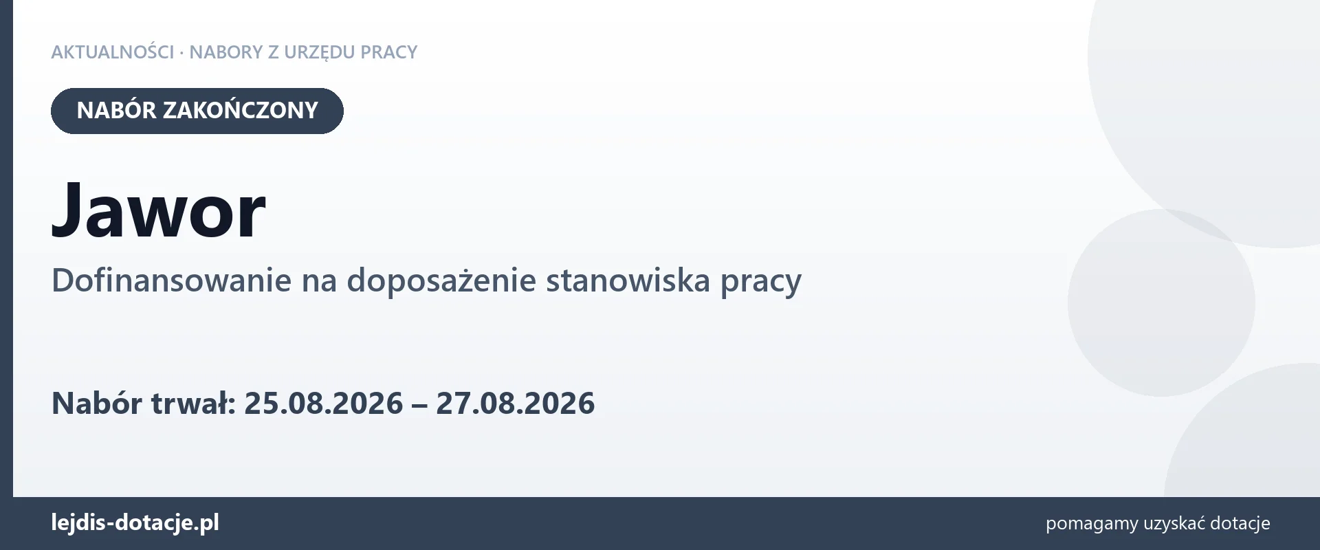 Jawor: nabór na dofinansowanie na doposażenie stanowiska pracy zakończony (27 sierpnia 2026)