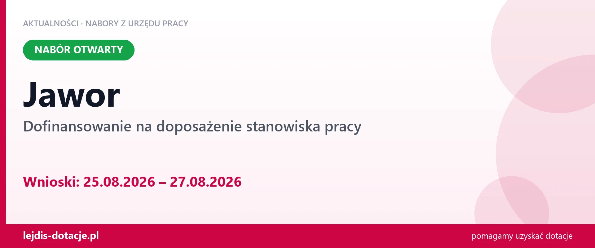 Jawor: trwa nabór na dofinansowanie na doposażenie stanowiska pracy (25 sierpnia 2026)