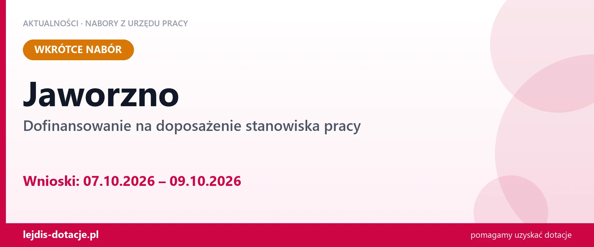 Jaworzno: od 07.10.2026 rusza nabór na dofinansowanie na doposażenie stanowiska pracy (7 października 2026)