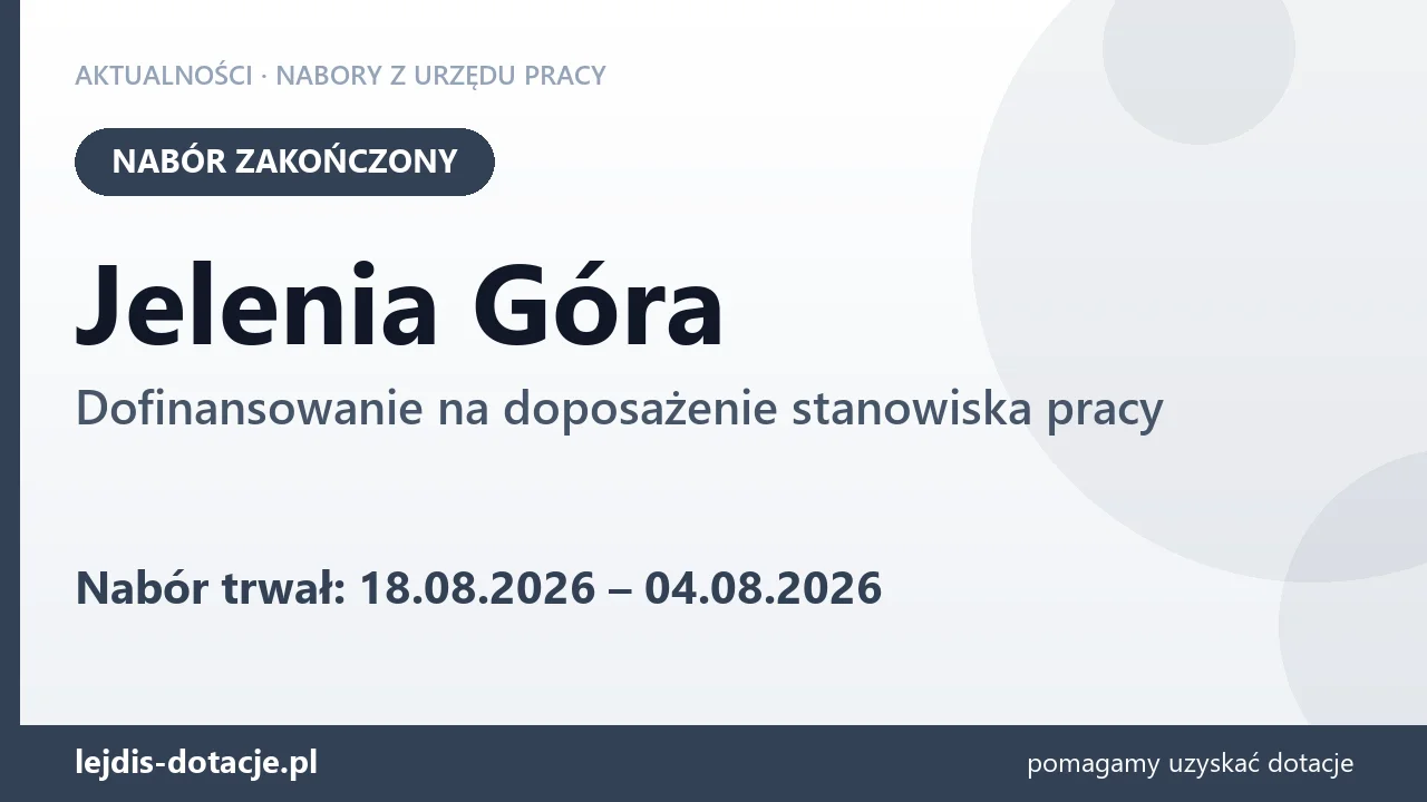 Jelenia Góra: nabór na dofinansowanie na doposażenie stanowiska pracy zakończony (4 sierpnia 2026)