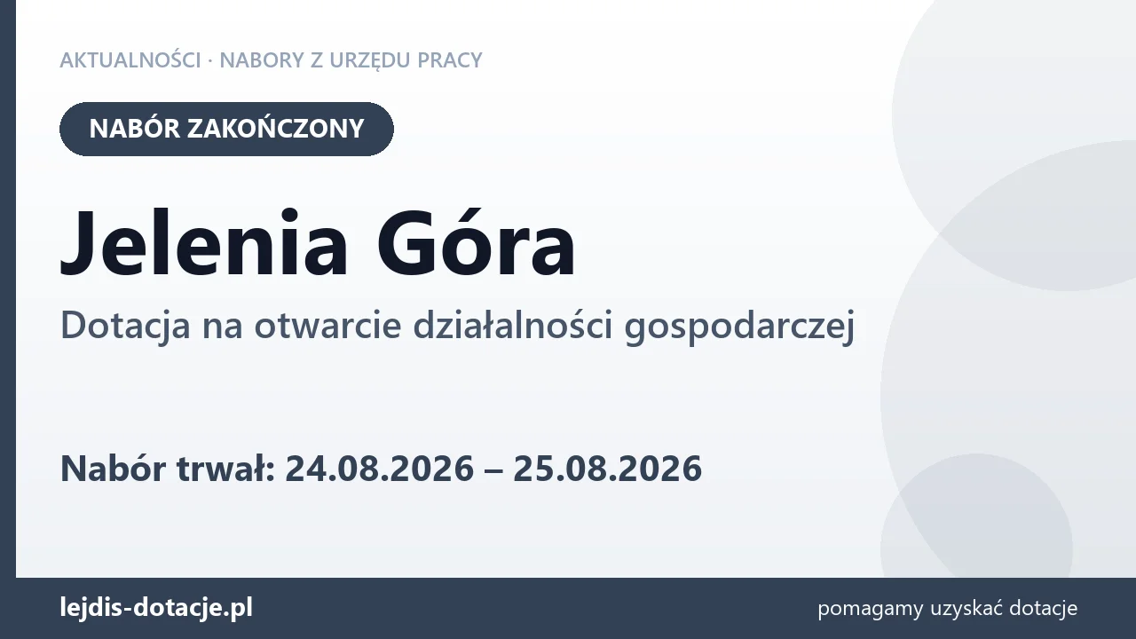 Jelenia Góra: nabór na dotację na otwarcie działalności gospodarczej zakończony (25 sierpnia 2026)