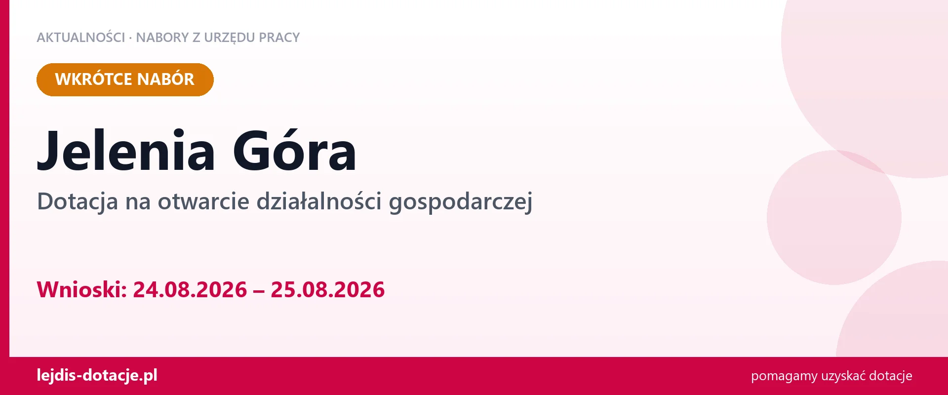 Jelenia Góra: od 24.08.2026 rusza nabór na dotację na otwarcie działalności gospodarczej (24 sierpnia 2026)