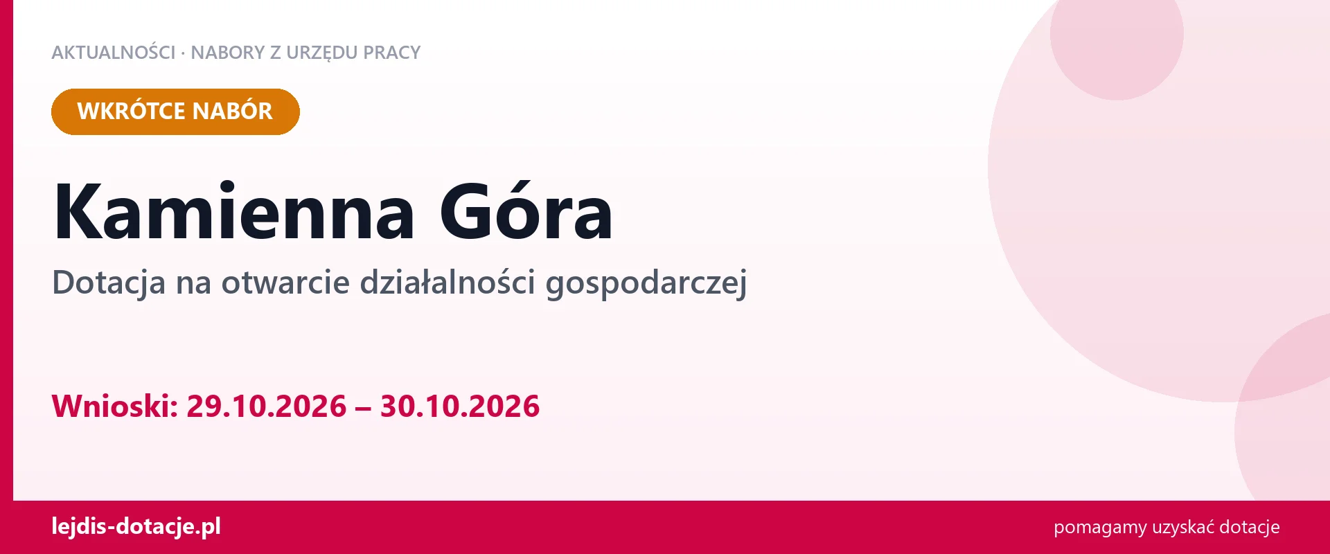 Kamienna Góra: od 29.10.2026 rusza nabór na dotację na otwarcie działalności gospodarczej (29 października 2026)