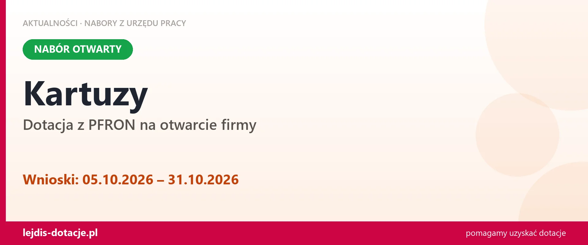 Kartuzy: trwa nabór na dotację z PFRON na otwarcie firmy (5 października 2026)