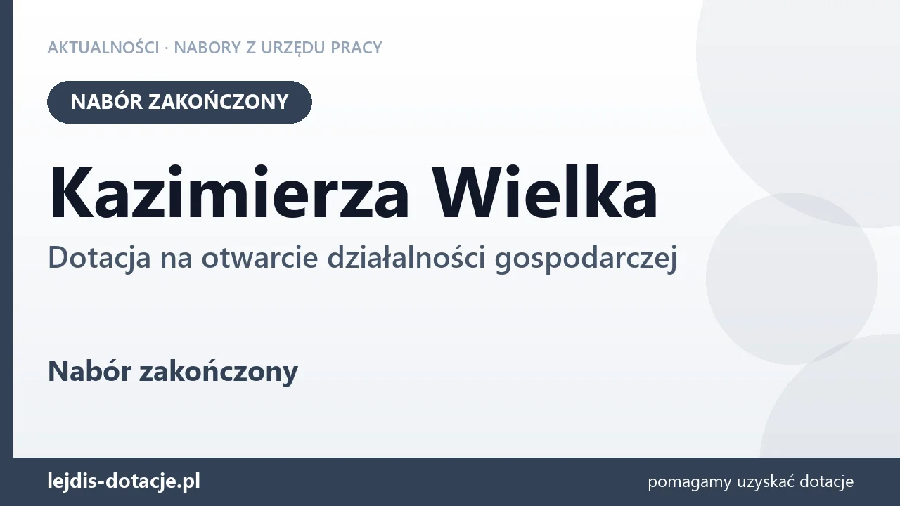 Kazimierza Wielka: nabór na dotację na otwarcie działalności gospodarczej zakończony (28 września 2026)