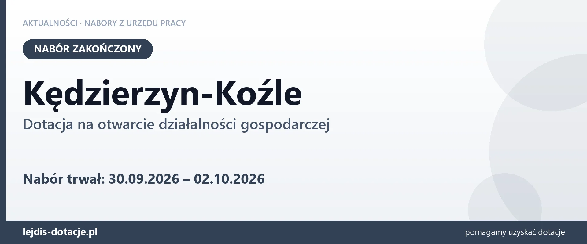Kędzierzyn-Koźle: nabór na dotację na otwarcie działalności gospodarczej zakończony (2 października 2026)