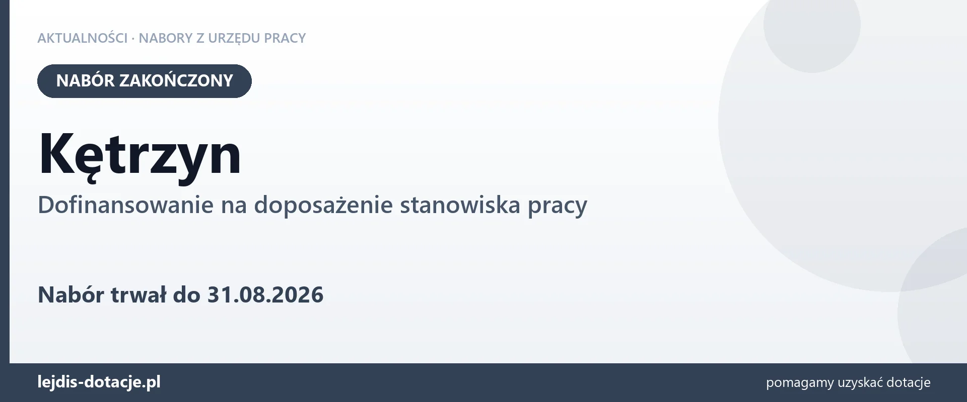 Kętrzyn: nabór na dofinansowanie na doposażenie stanowiska pracy zakończony (31 sierpnia 2026)