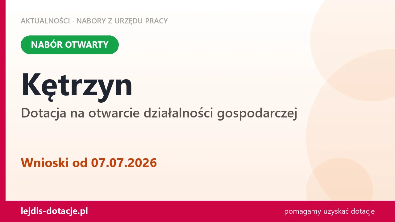 Kętrzyn: trwa nabór na dotację na otwarcie działalności gospodarczej (7 lipca 2026)
