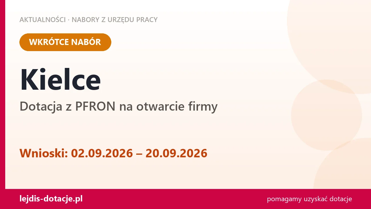 Kielce: od 02.09.2026 rusza nabór na dotację z PFRON na otwarcie firmy (2 września 2026)