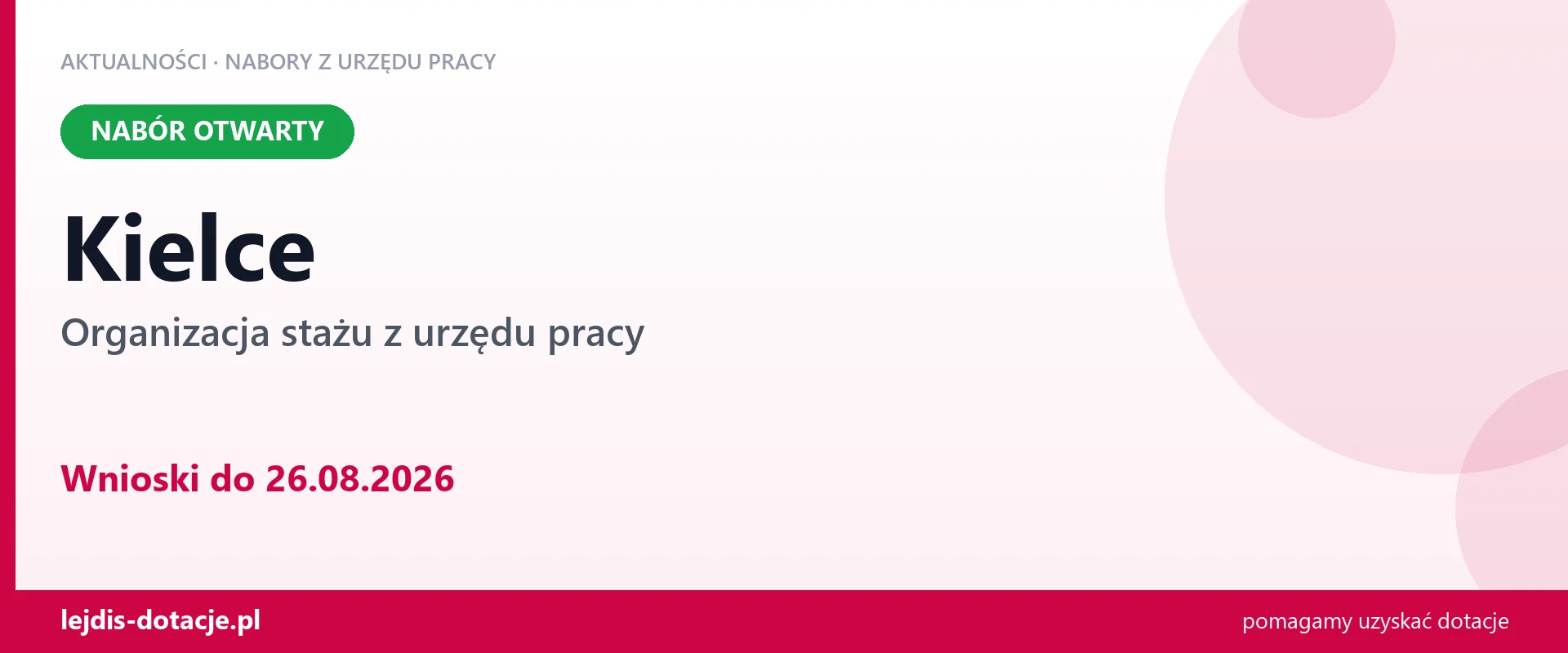 Kielce: trwa nabór na organizację stażu (26 sierpnia 2026)