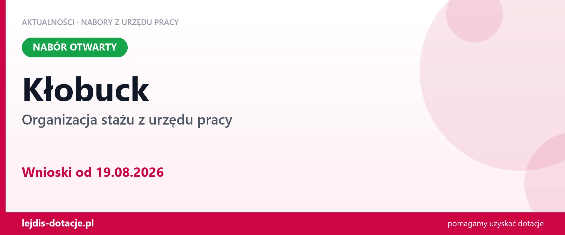 Kłobuck: trwa nabór na organizację stażu (19 sierpnia 2026)