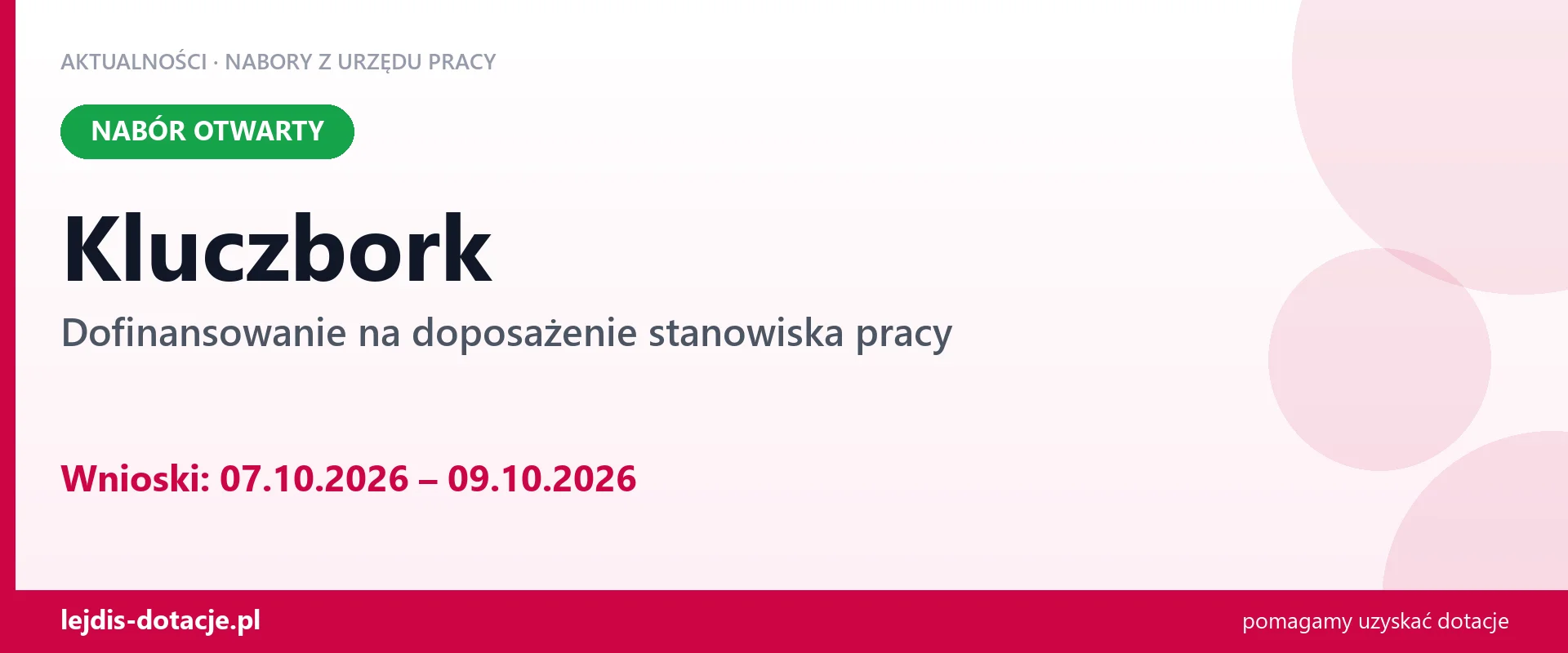 Kluczbork: trwa nabór na dofinansowanie na doposażenie stanowiska pracy (7 października 2026)