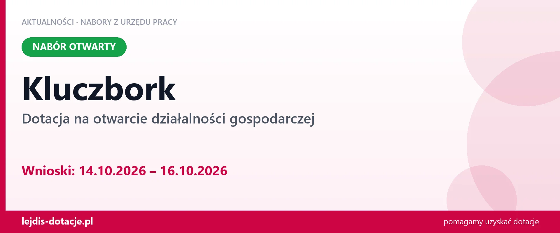 Kluczbork: trwa nabór na dotację na otwarcie działalności gospodarczej (14 października 2026)
