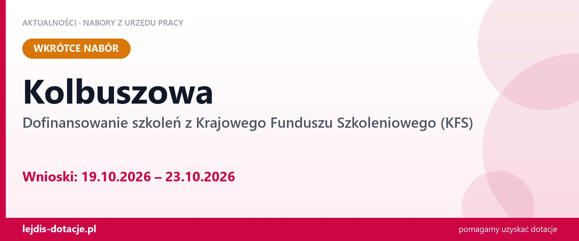 Kolbuszowa: od 19.10.2026 rusza nabór na dofinansowanie szkoleń z KFS (19 października 2026)