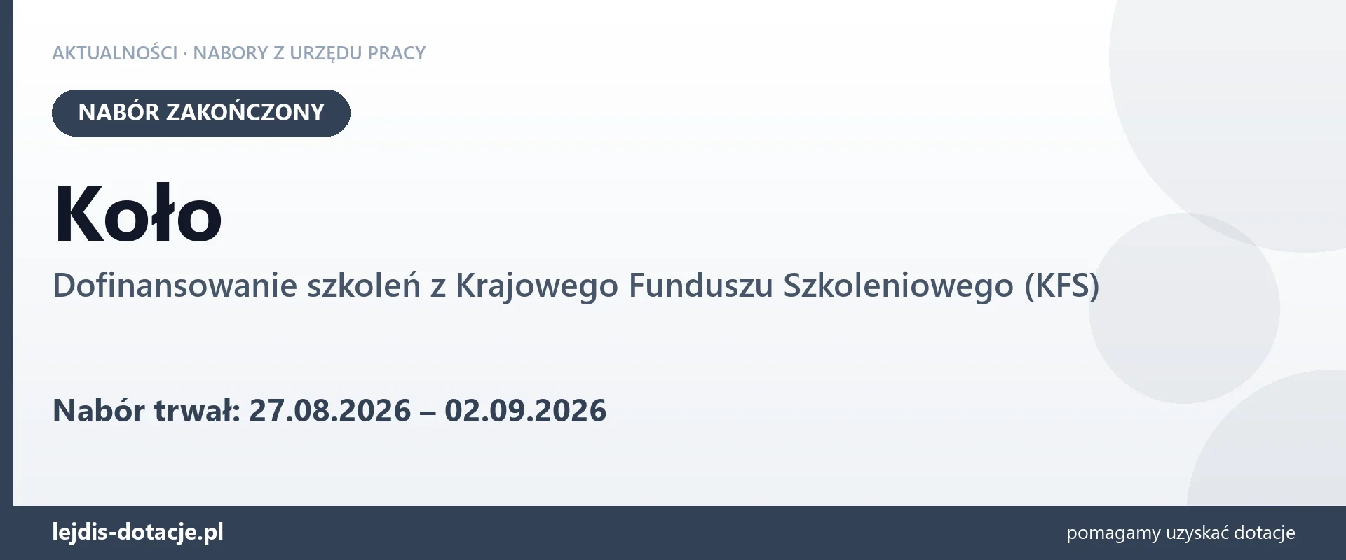 Koło: nabór na dofinansowanie szkoleń z KFS zakończony (2 września 2026)