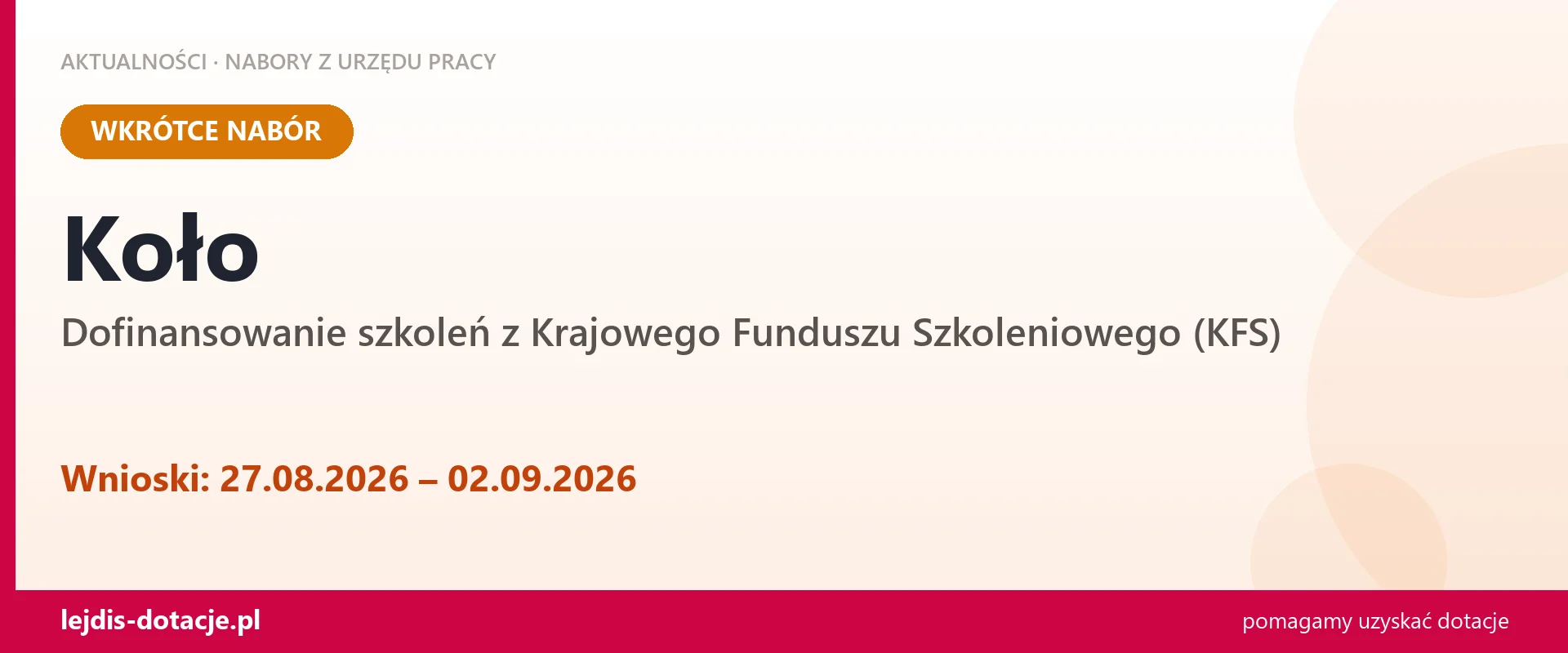 Koło: od 27.08.2026 rusza nabór na dofinansowanie szkoleń z KFS (27 sierpnia 2026)