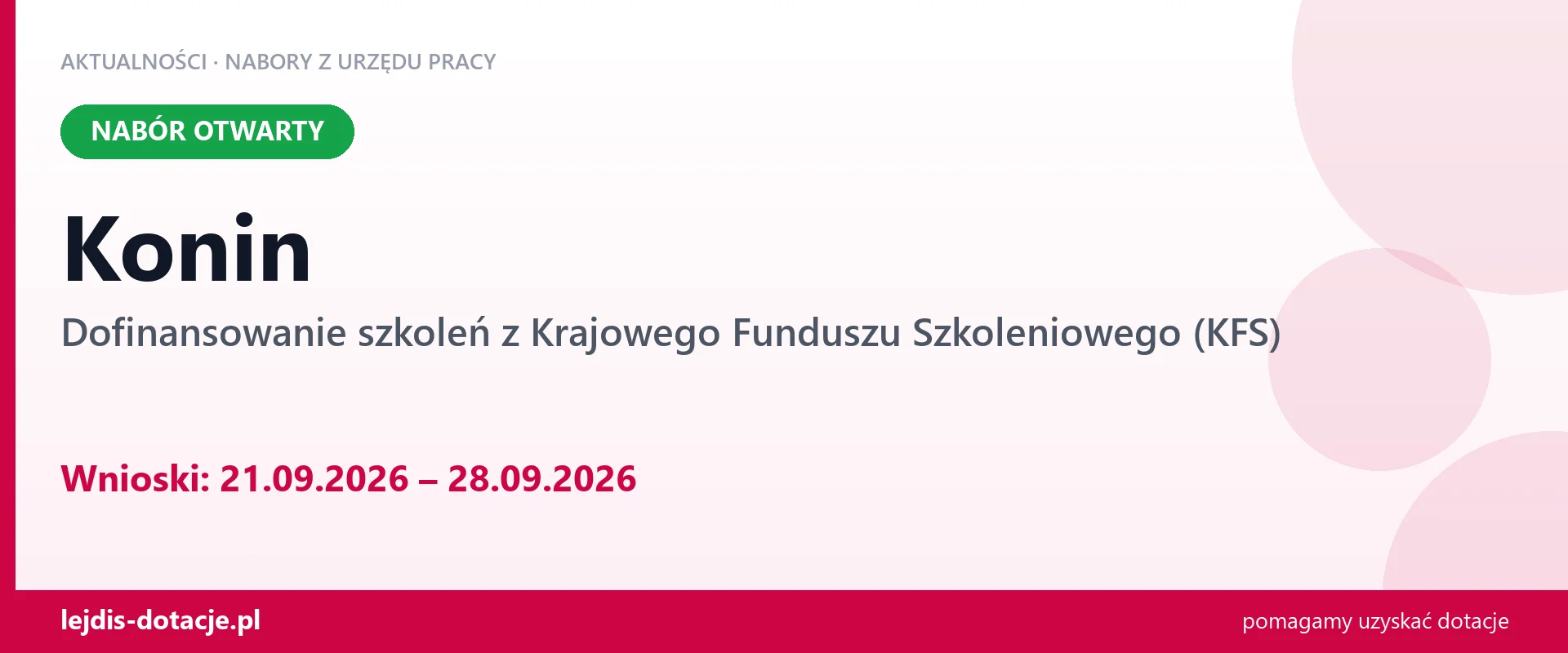 Konin: trwa nabór na dofinansowanie szkoleń z KFS (21 września 2026)
