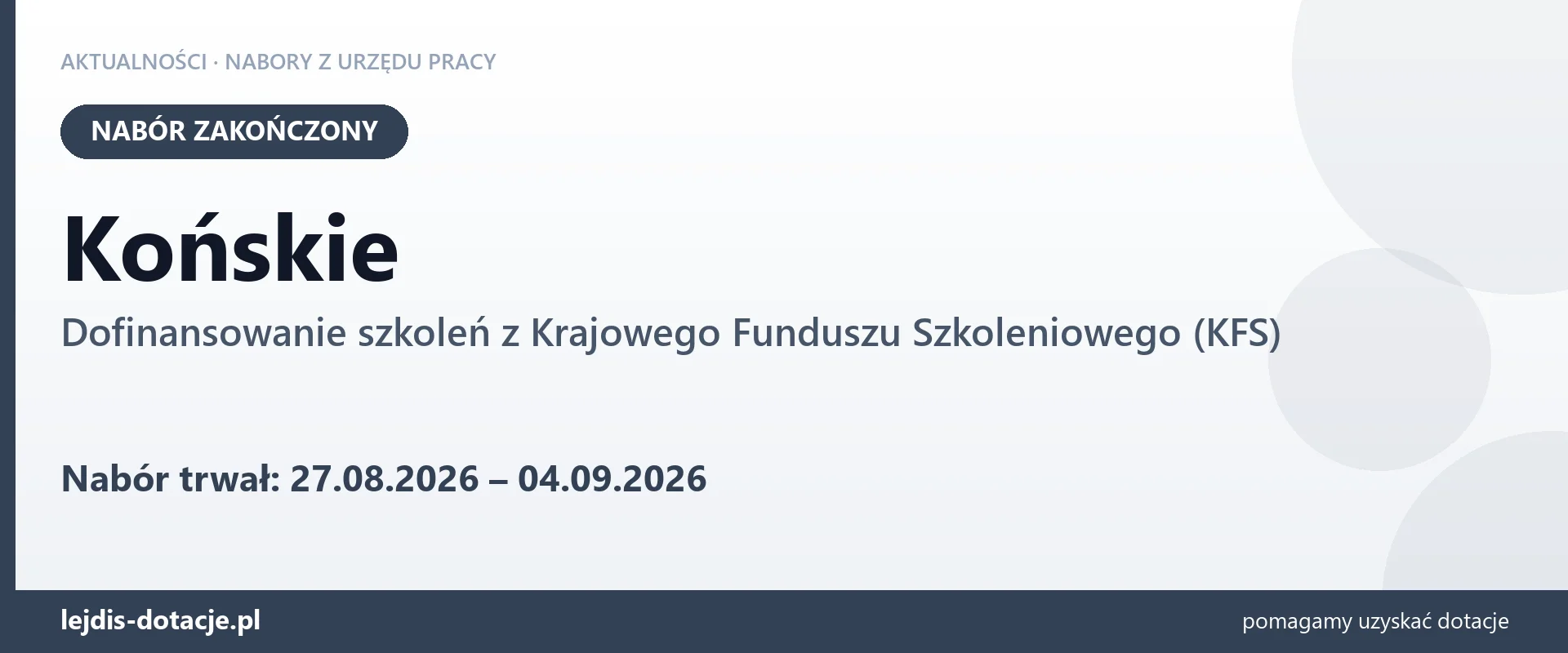 Końskie: nabór na dofinansowanie szkoleń z KFS zakończony (4 września 2026)