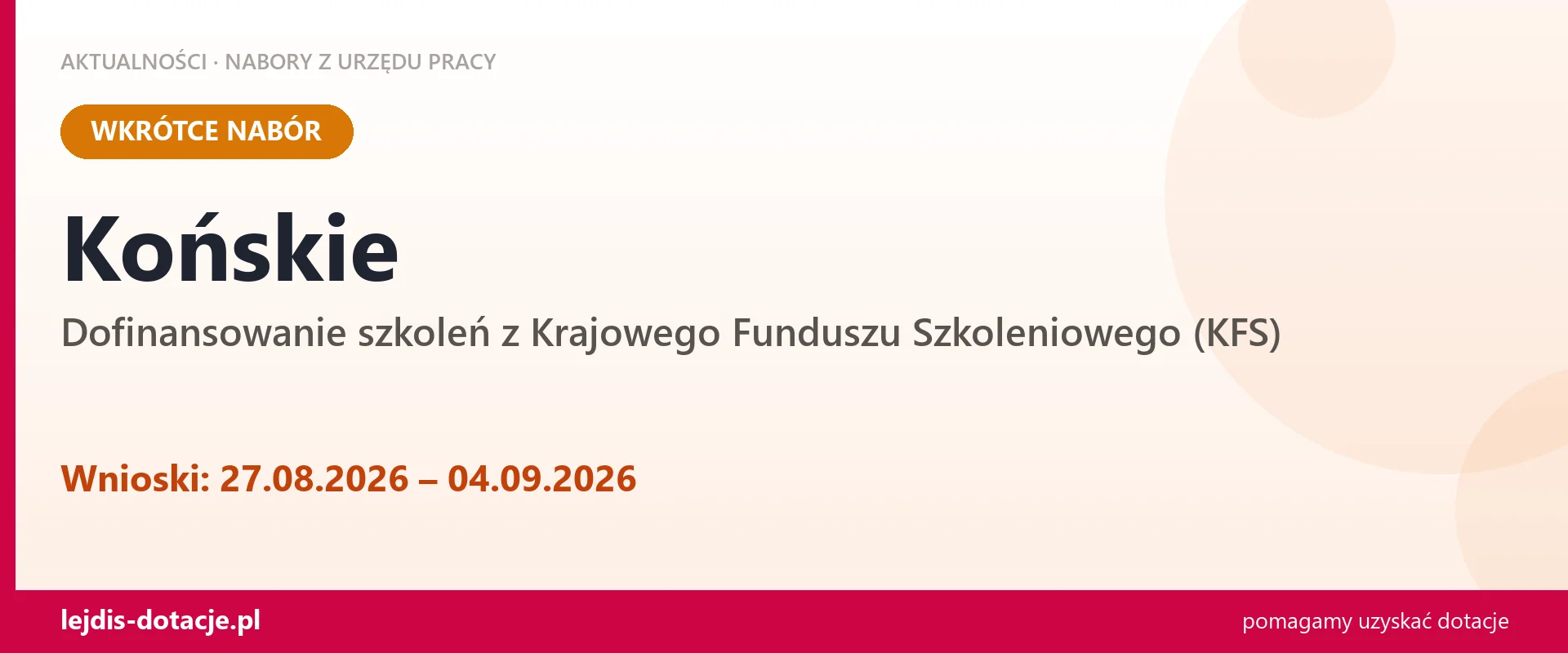 Końskie: od 27.08.2026 rusza nabór na dofinansowanie szkoleń z KFS (27 sierpnia 2026)
