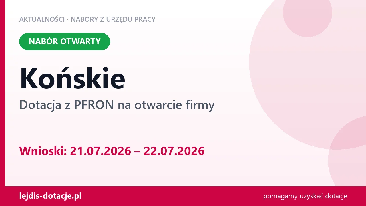 Końskie: trwa nabór na dotację z PFRON na otwarcie firmy (21 lipca 2026)