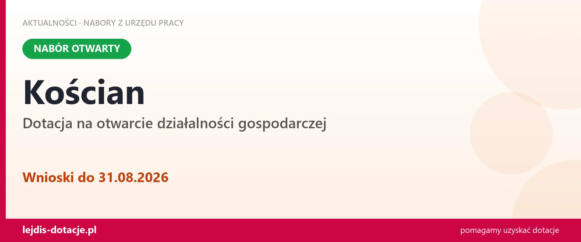 Kościan: trwa nabór na dotację na otwarcie działalności gospodarczej (31 sierpnia 2026)