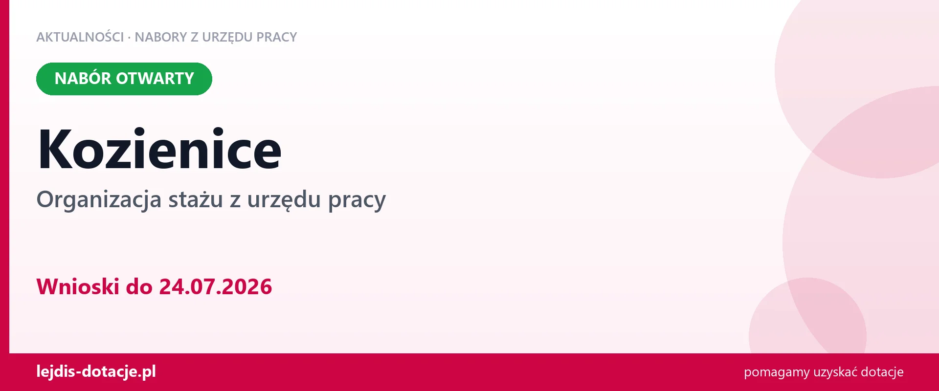 Kozienice: trwa nabór na organizację stażu (24 lipca 2026)