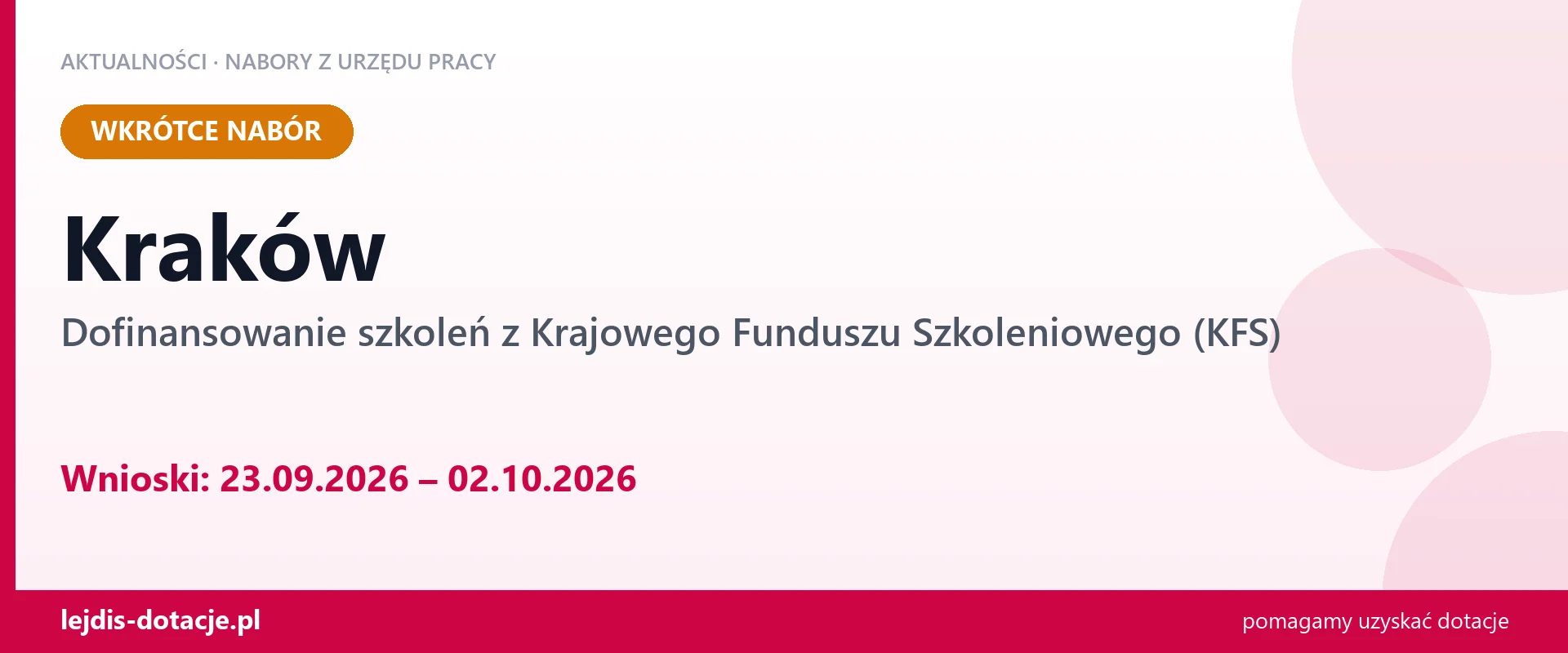 Kraków: od 23.09.2026 rusza nabór na dofinansowanie szkoleń z KFS (23 września 2026)