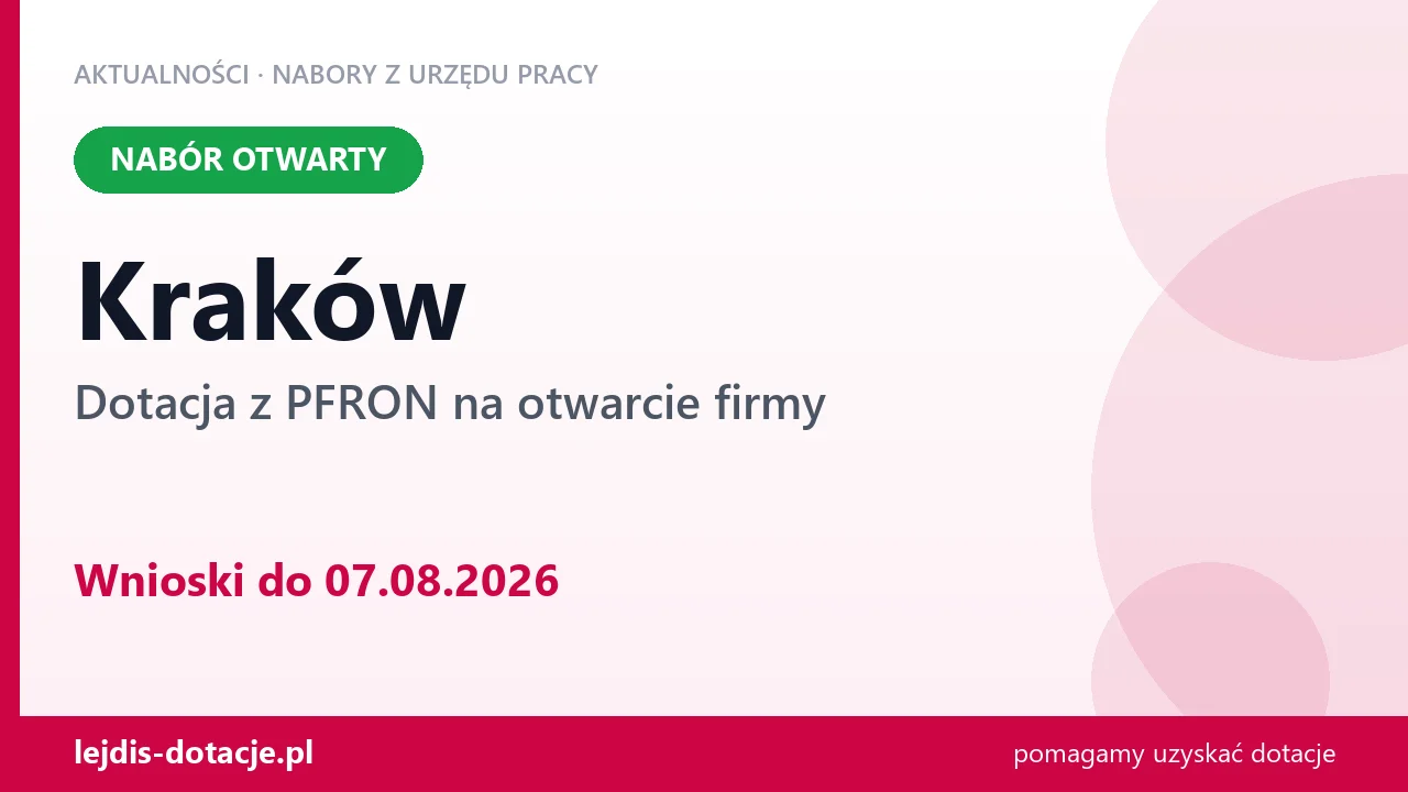 Kraków: trwa nabór na dotację z PFRON na otwarcie firmy (7 sierpnia 2026)
