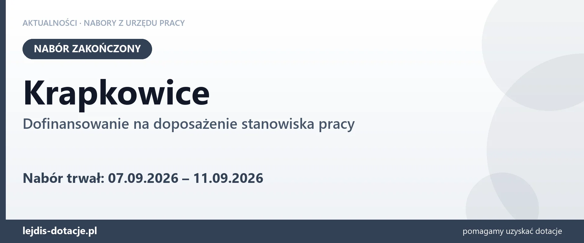 Krapkowice: nabór na dofinansowanie na doposażenie stanowiska pracy zakończony (11 września 2026)