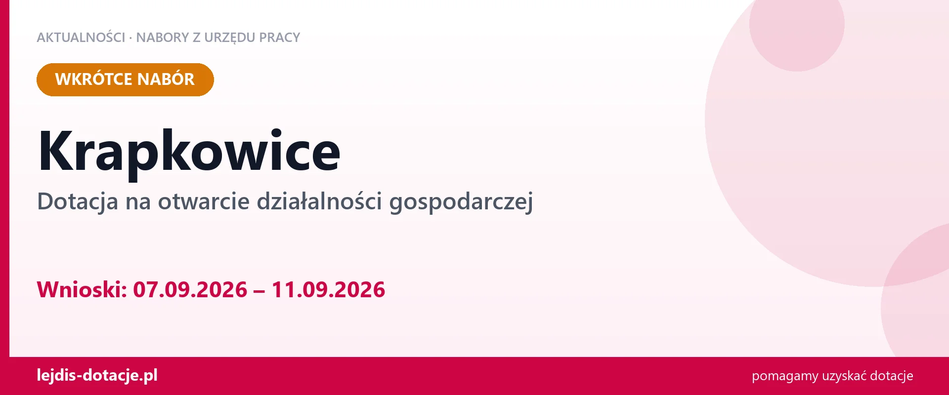 Krapkowice: od 07.09.2026 rusza nabór na dotację na otwarcie działalności gospodarczej (7 września 2026)