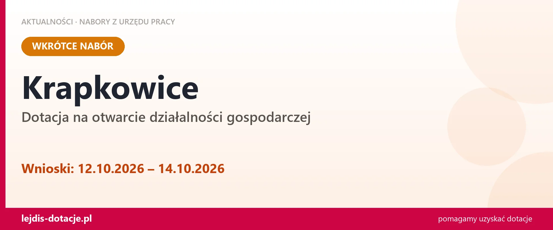 Krapkowice: od 12.10.2026 rusza nabór na dotację na otwarcie działalności gospodarczej (12 października 2026)