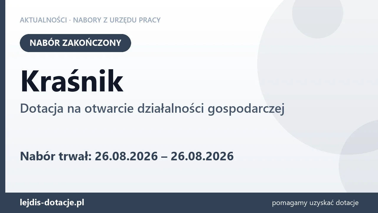 Kraśnik: nabór na dotację na otwarcie działalności gospodarczej zakończony (26 sierpnia 2026)