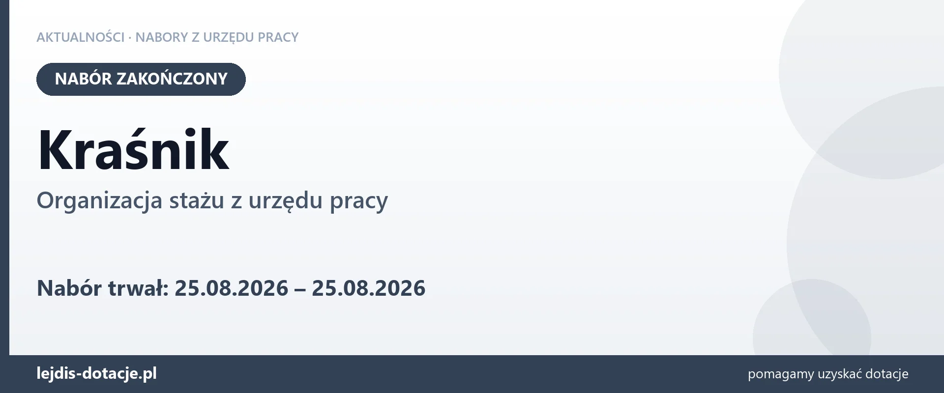 Kraśnik: nabór na organizację stażu zakończony (25 sierpnia 2026)