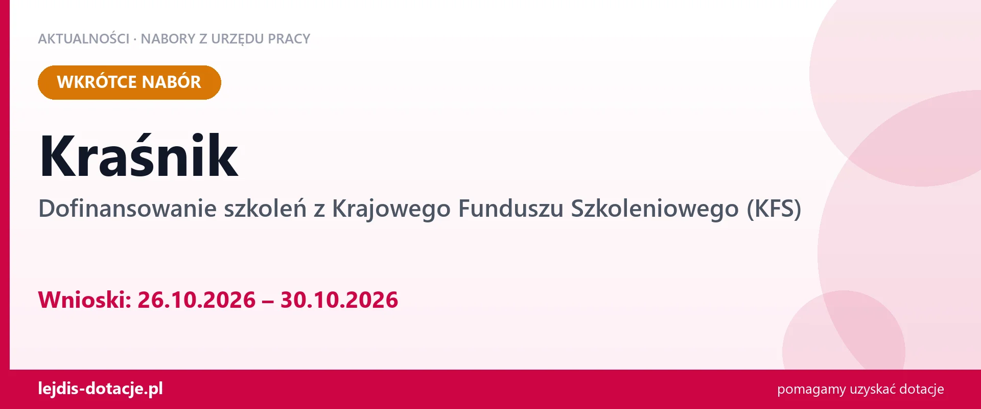 Kraśnik: od 26.10.2026 rusza nabór na dofinansowanie szkoleń z KFS (26 października 2026)