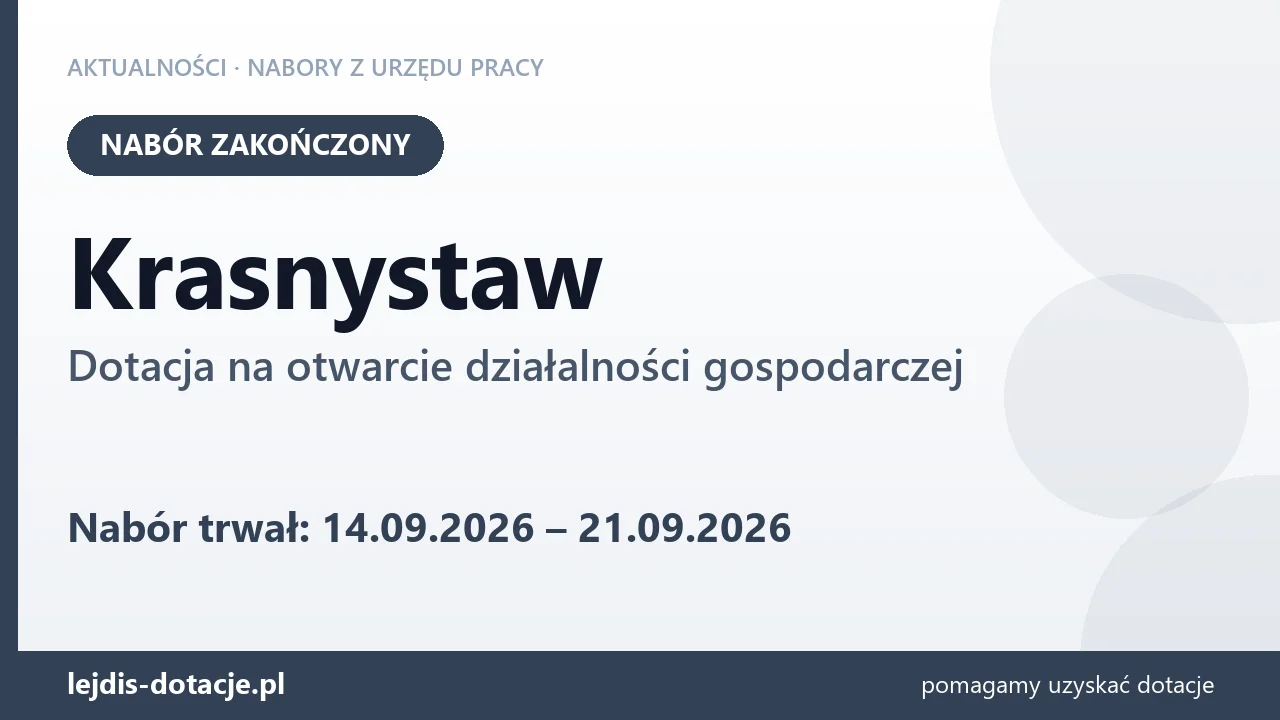 Krasnystaw: nabór na dotację na otwarcie działalności gospodarczej zakończony (21 września 2026)