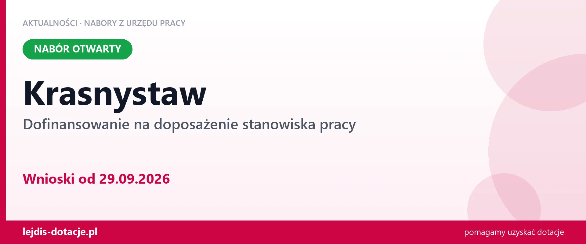 Krasnystaw: trwa nabór na dofinansowanie na doposażenie stanowiska pracy (29 września 2026)