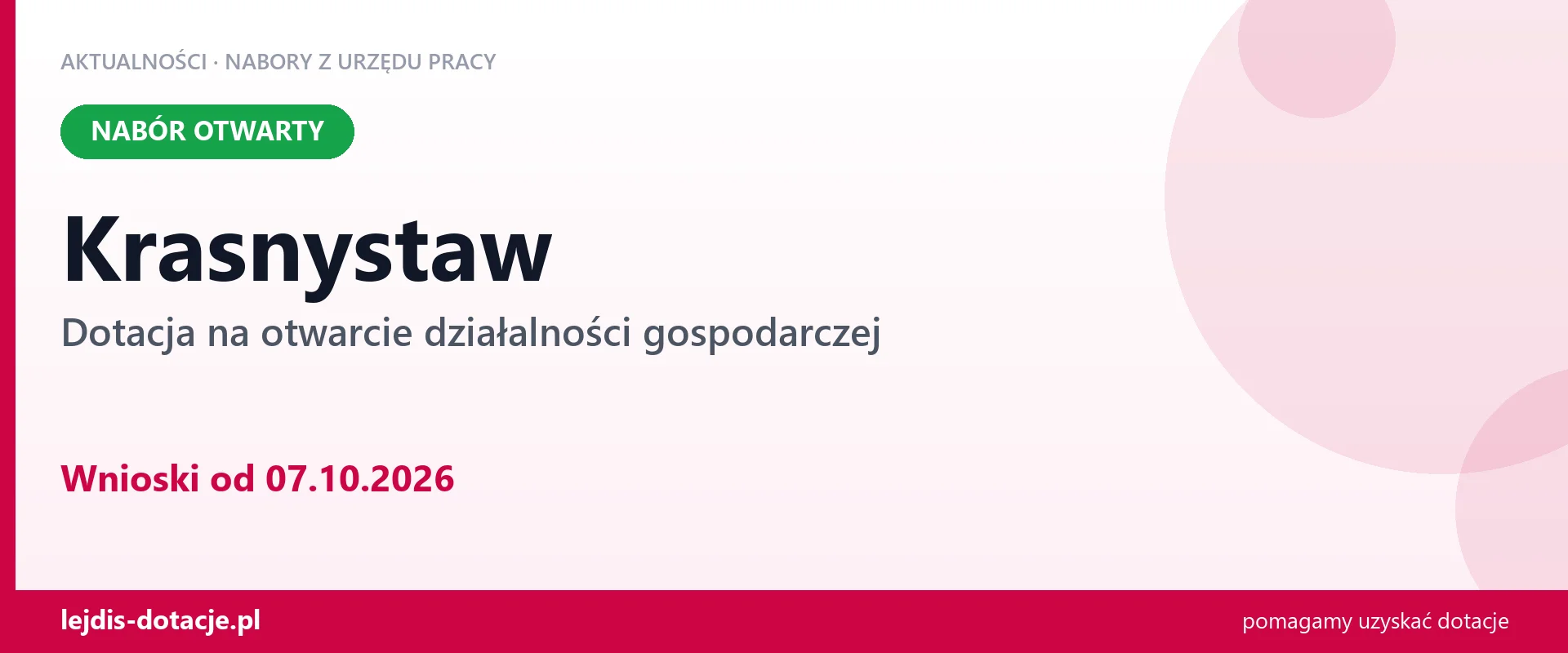 Krasnystaw: trwa nabór na dotację na otwarcie działalności gospodarczej (7 października 2026)