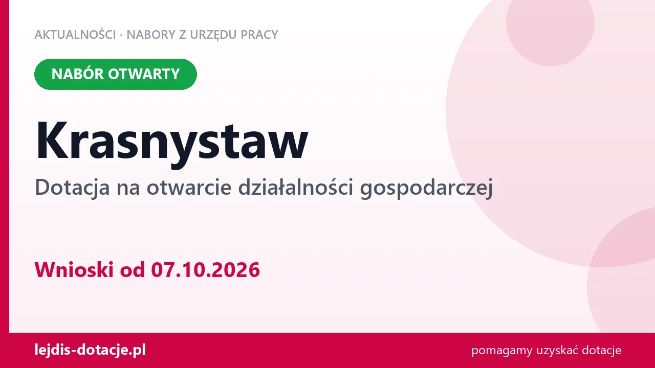 Krasnystaw: trwa nabór na dotację na otwarcie działalności gospodarczej (7 października 2026)