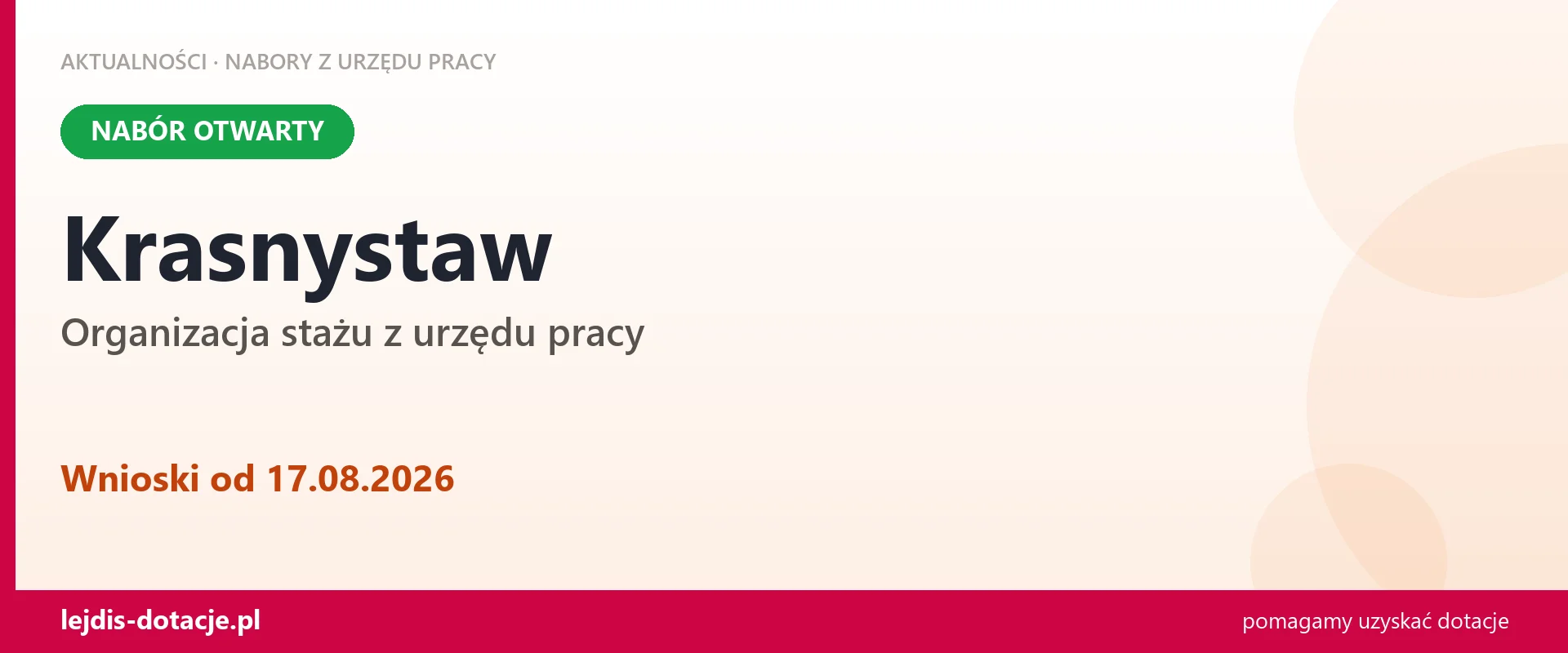 Krasnystaw: trwa nabór na organizację stażu (17 sierpnia 2026)