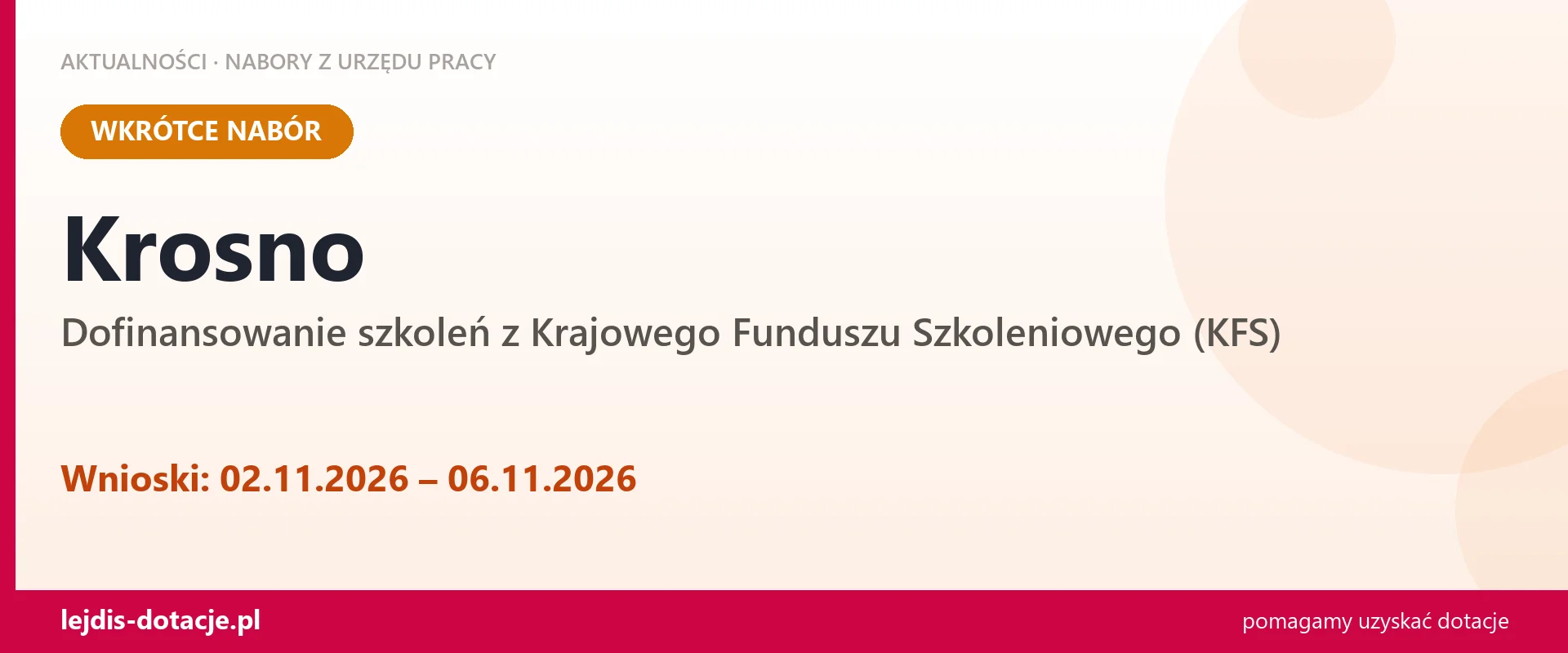Krosno: od 02.11.2026 rusza nabór na dofinansowanie szkoleń z KFS (2 listopada 2026)