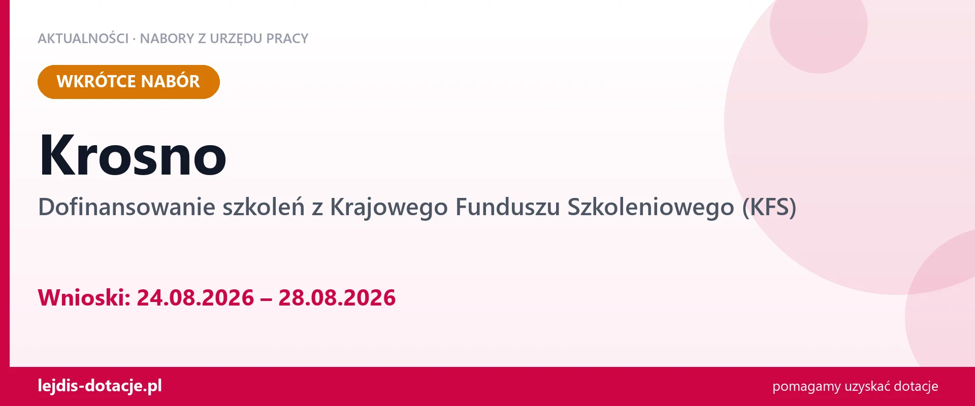Krosno: od 24.08.2026 rusza nabór na dofinansowanie szkoleń z KFS (24 sierpnia 2026)
